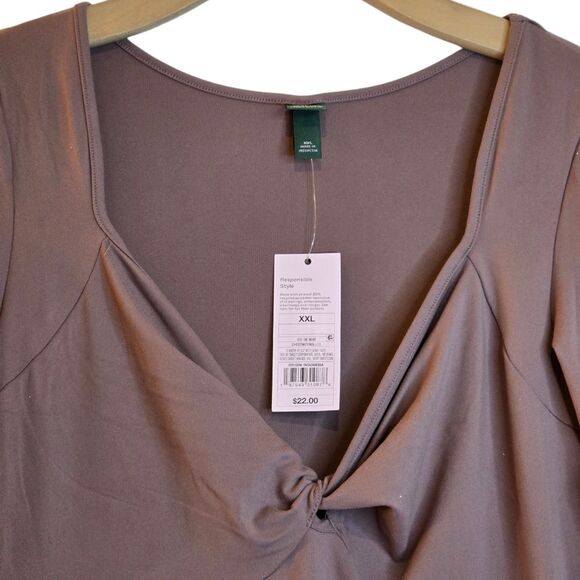 Women's Long Sleeve Twist-Front Mini Knit Skater Dress - Wild Fable Chestnut XXL - Picture 4 of 12